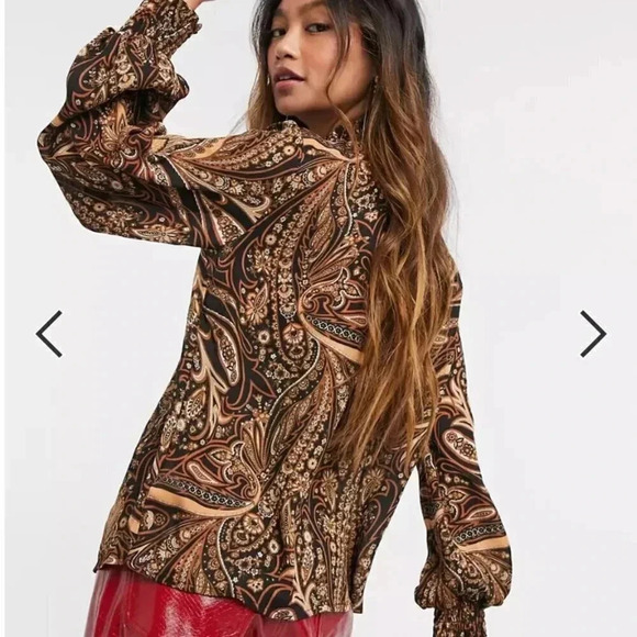 Vila | Paisley Print Shirred High Neck Blouse - EU 38 US S/M Relaxed Fit - Picture 2 of 3